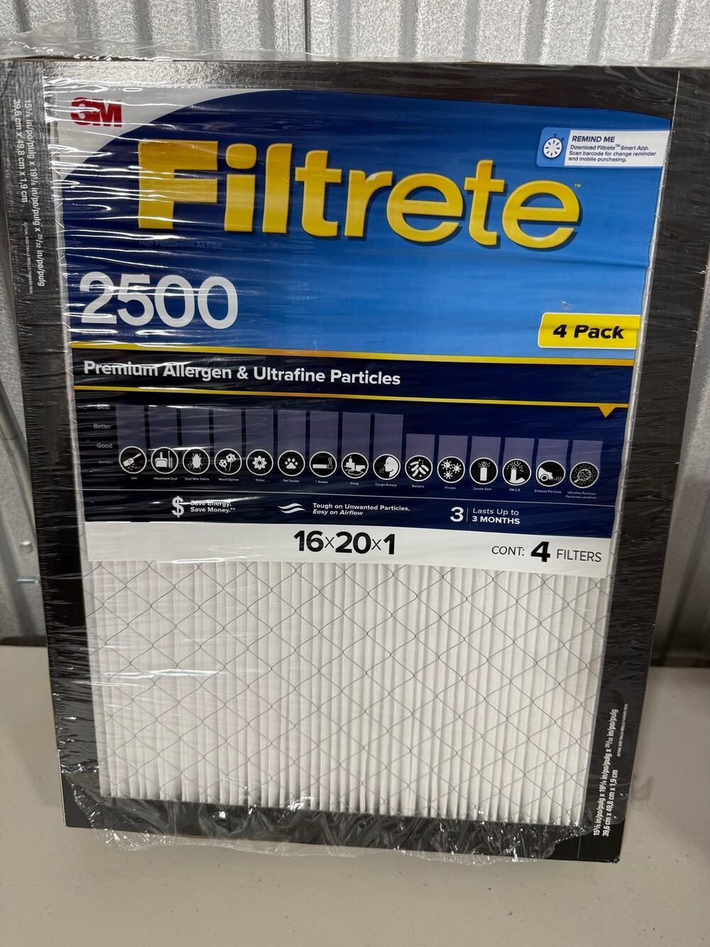 4-pack 3M Filtrete 16x20x1 2500MPR